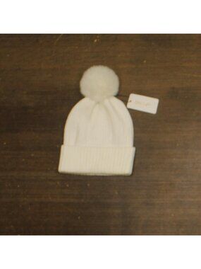 NEW On 34th Womens Rib-Knit Beanie Pom Pom MO1542501 White